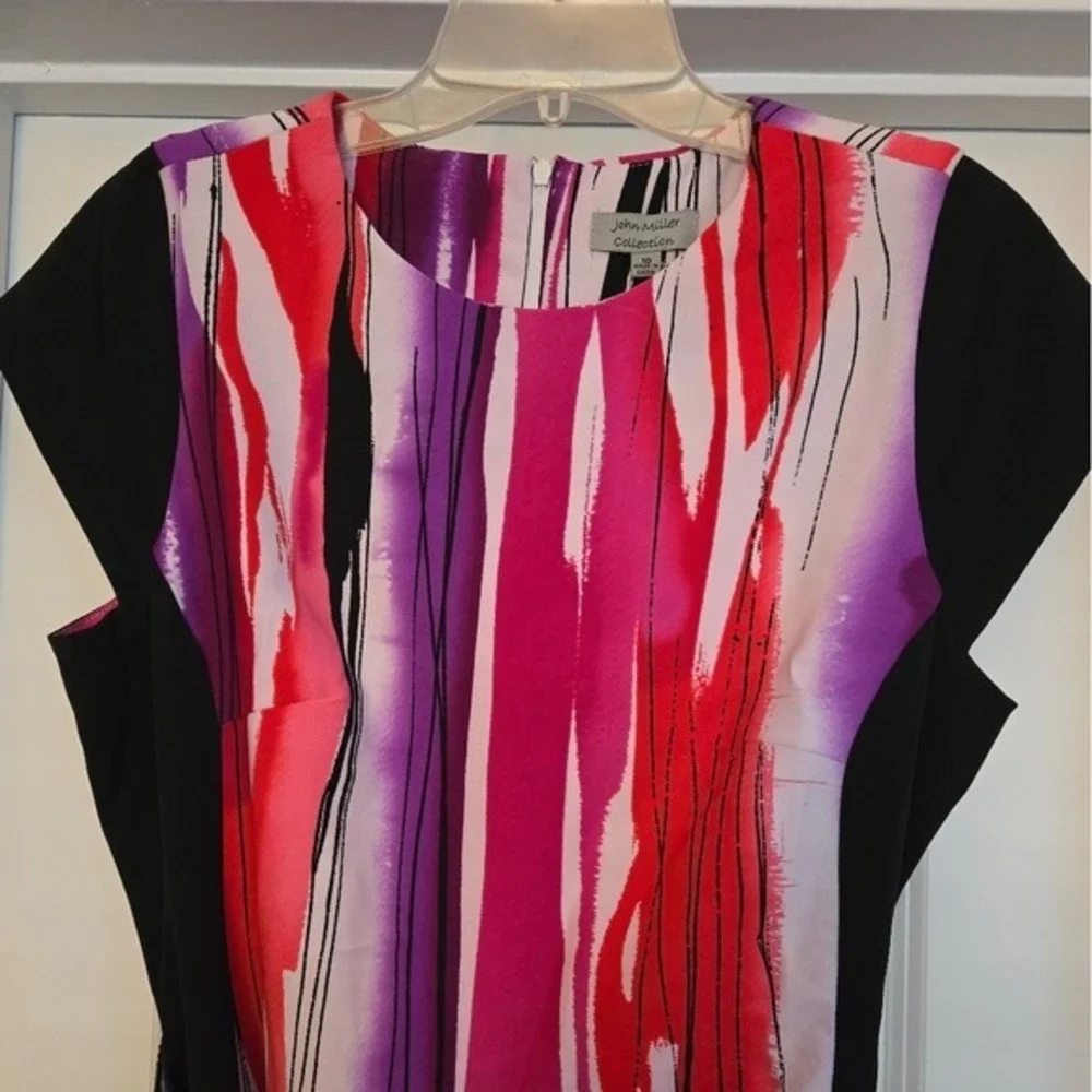 John Miller Collection Multicolor Belted Sheath Dress Size 10‎ Red Pink Purple
